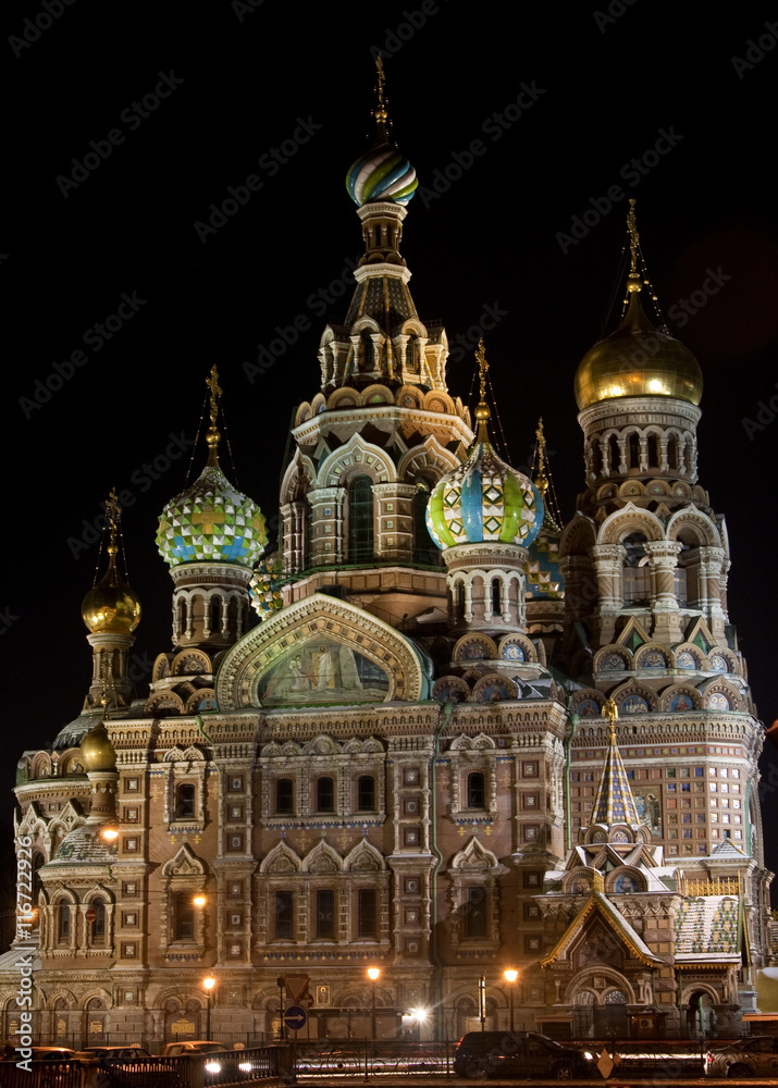 The church by the canal. White nights, Saint-Petersburg, Russia..Night view of Griboyedov Canal and Church of the Savior on Blood.