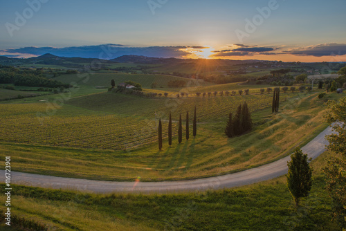 Sunset over the hills of Tuscany, Italy