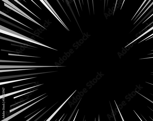 Comic book explosion superhero pop art style black and white radial lines background. Manga or anime speed frame