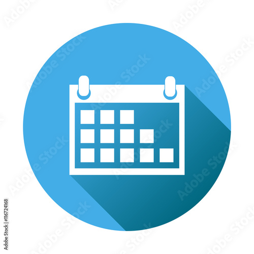 Calendar icon on blue round background, vector illustration. Flat style. Icons for design, website.