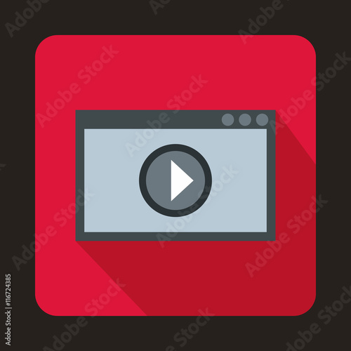 Free Download Video movie media player icon in flat style on a crimson background - GFXLoad