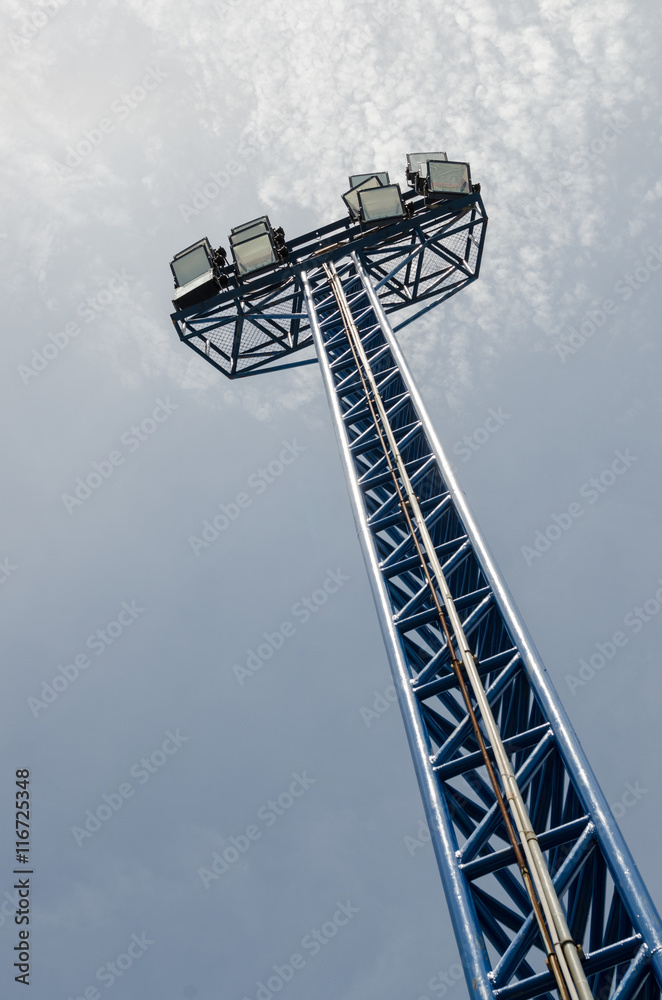 Spotlights tower at football stadium, perspective Spotlights tower at football stadium, perspective