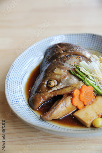 Fish head cooked soy sauce Japanese food