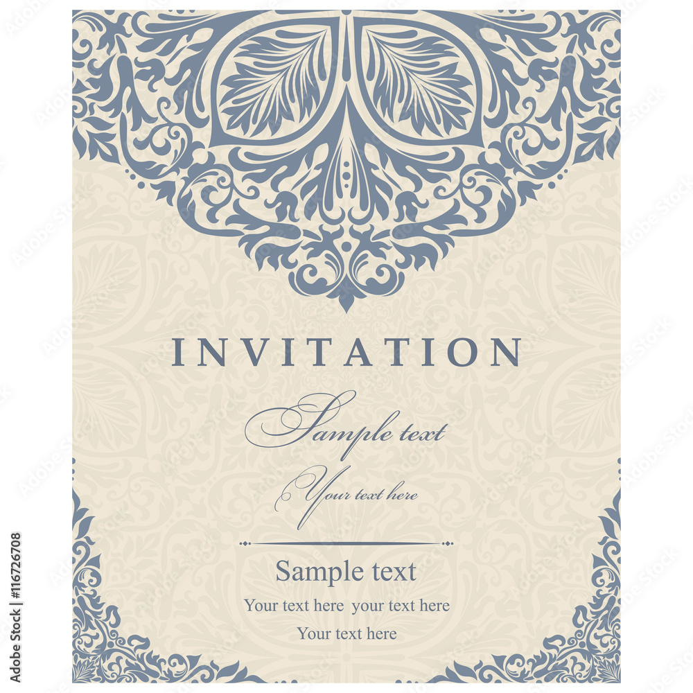 Wedding Invitation cards baroque blue, beige