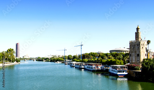 City of Seville with the Torre del Oro and Seville Tower