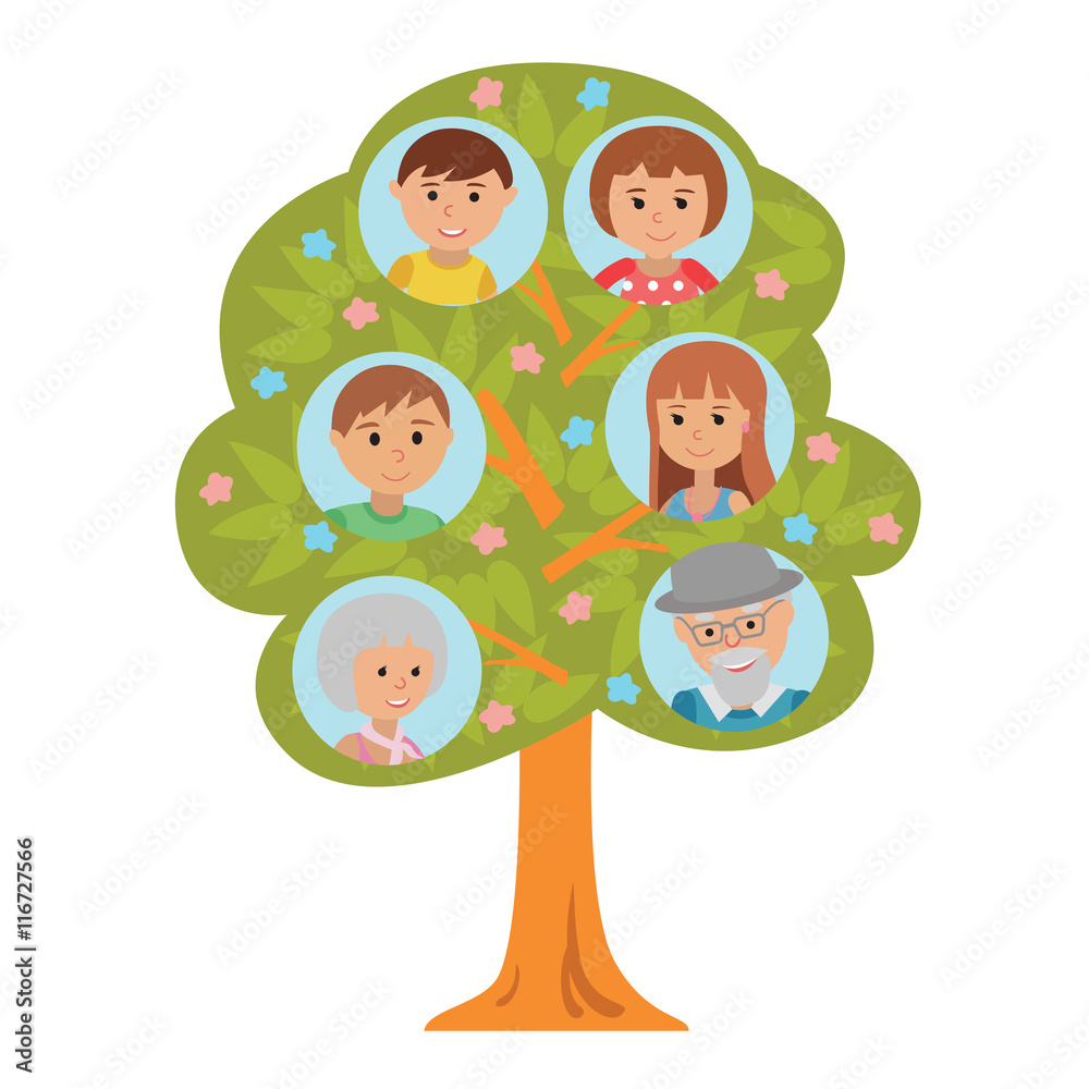 Cartoon generation family tree in flat style grandparents parents and children isolated on white background. Cartoon generation family tree in flat style grandparents parents and children isolated on white background.