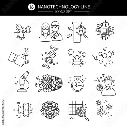 Nanotechnology Linear Icons Set