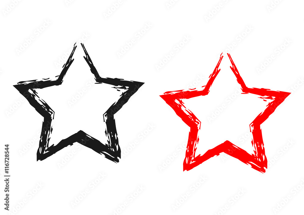 Silhouette distorted stars, painted ragged brush. Red and black version ...