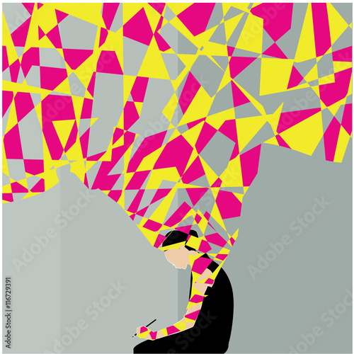 woman silhouette profile side. Concept of creative thinking, idea, creativity, brainstorm, imagination, inspiration
