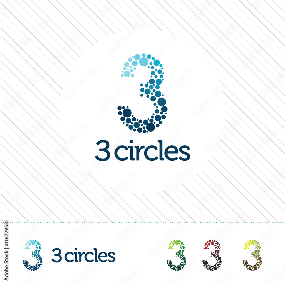 Abstract number 3 logo with a set of circles.