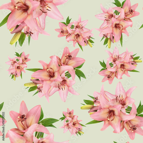 seamless floral pattern with pink lily flower