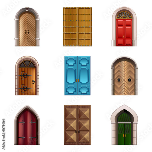 Old doors icons vector set