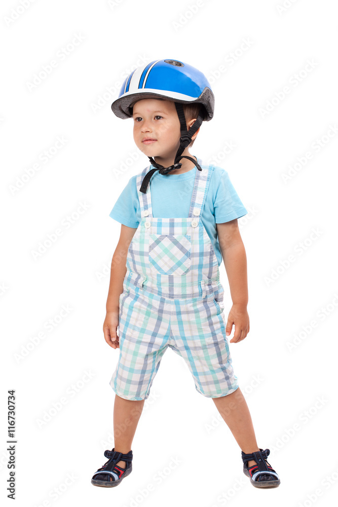 Cute boy with helmet, posing. Isolated on white Cute boy with helmet, posing. Isolated on white
