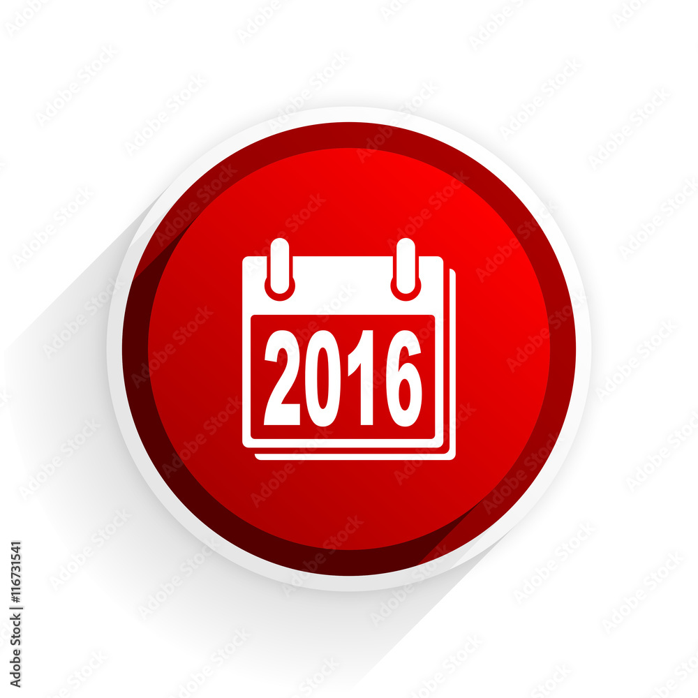 new year 2016 flat icon with shadow on white background, red modern design web element new year 2016 flat icon with shadow on white background, red modern design web element