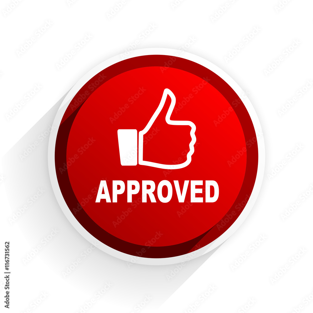 approved flat icon with shadow on white background, red modern design web element approved flat icon with shadow on white background, red modern design web element
