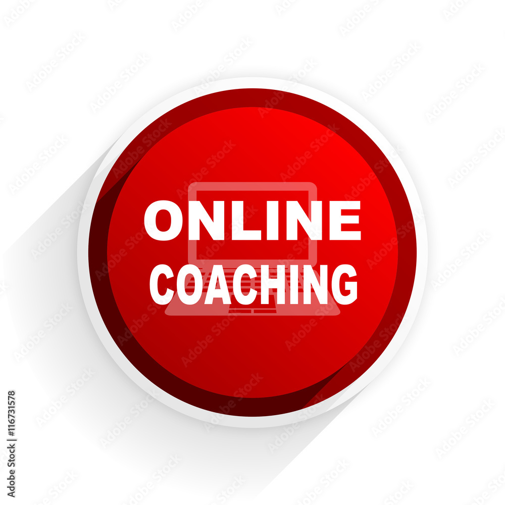 online coaching flat icon with shadow on white background, red modern design web element online coaching flat icon with shadow on white background, red modern design web element