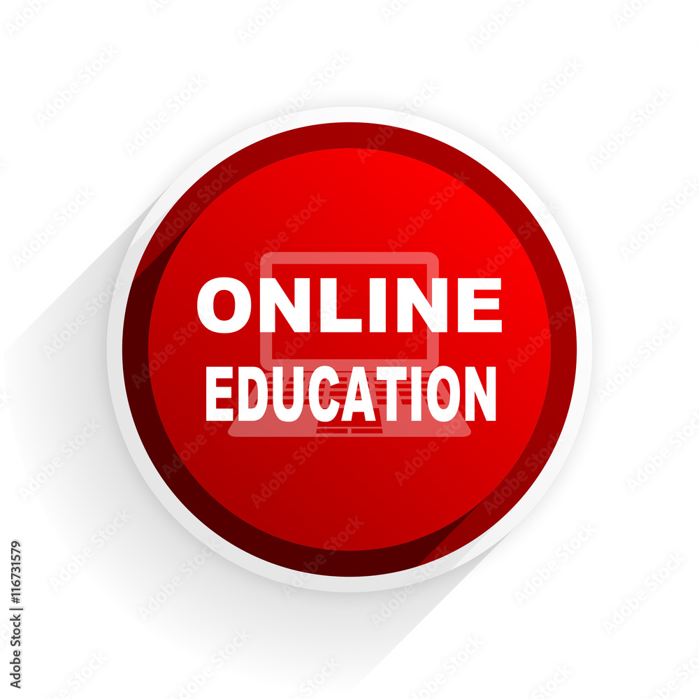 online education flat icon with shadow on white background, red modern design web element online education flat icon with shadow on white background, red modern design web element
