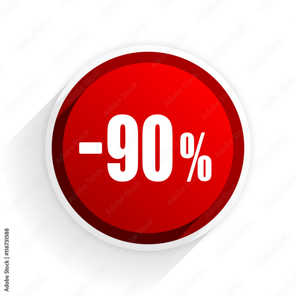 90 percent sale retail flat icon with shadow on white background, red modern design web element 90 percent sale retail flat icon with shadow on white background, red modern design web element