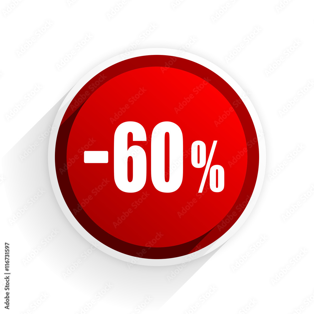 60 percent sale retail flat icon with shadow on white background, red modern design web element 60 percent sale retail flat icon with shadow on white background, red modern design web element