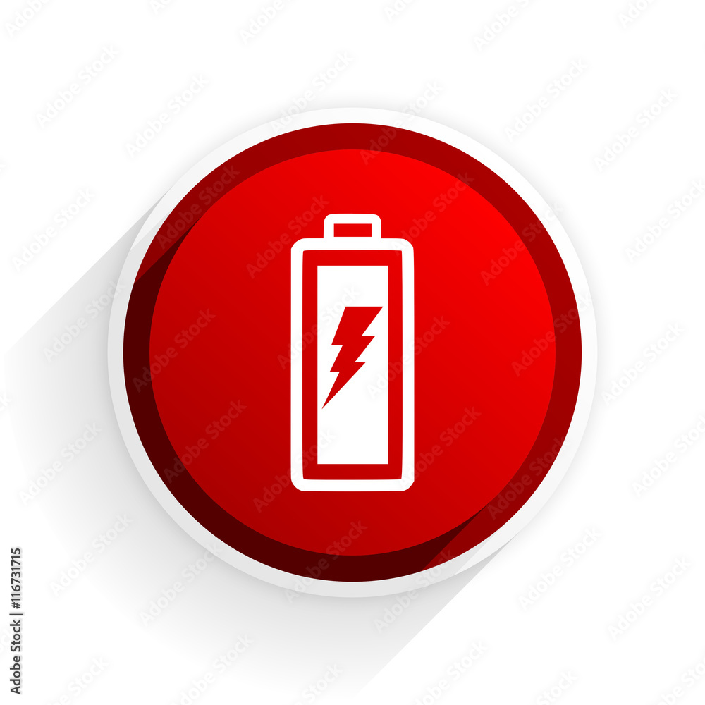 battery flat icon with shadow on white background, red modern design web element battery flat icon with shadow on white background, red modern design web element