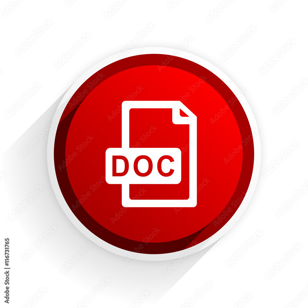 doc file flat icon with shadow on white background, red modern design web element