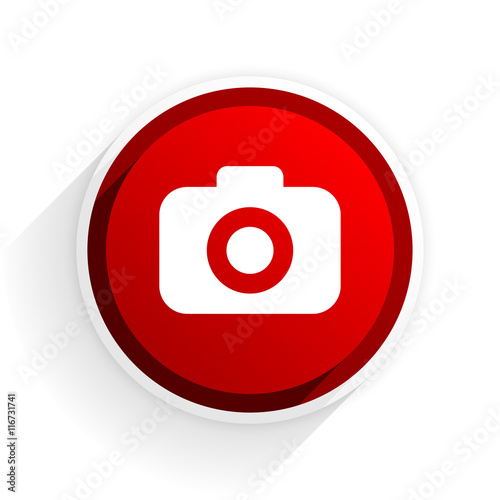 photo camera flat icon with shadow on white background, red modern design web element