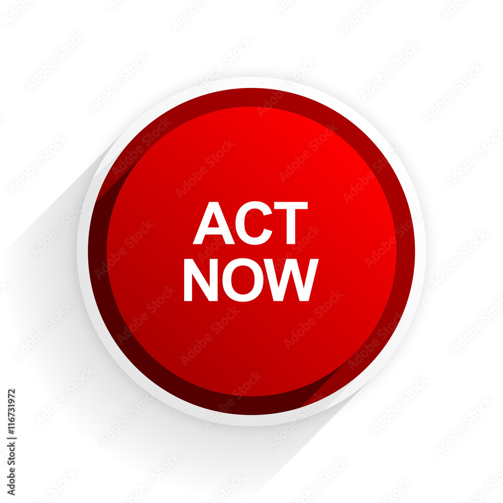 act now flat icon with shadow on white background, red modern design web element act now flat icon with shadow on white background, red modern design web element