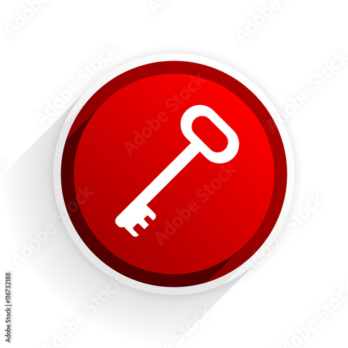 key flat icon with shadow on white background, red modern design web element