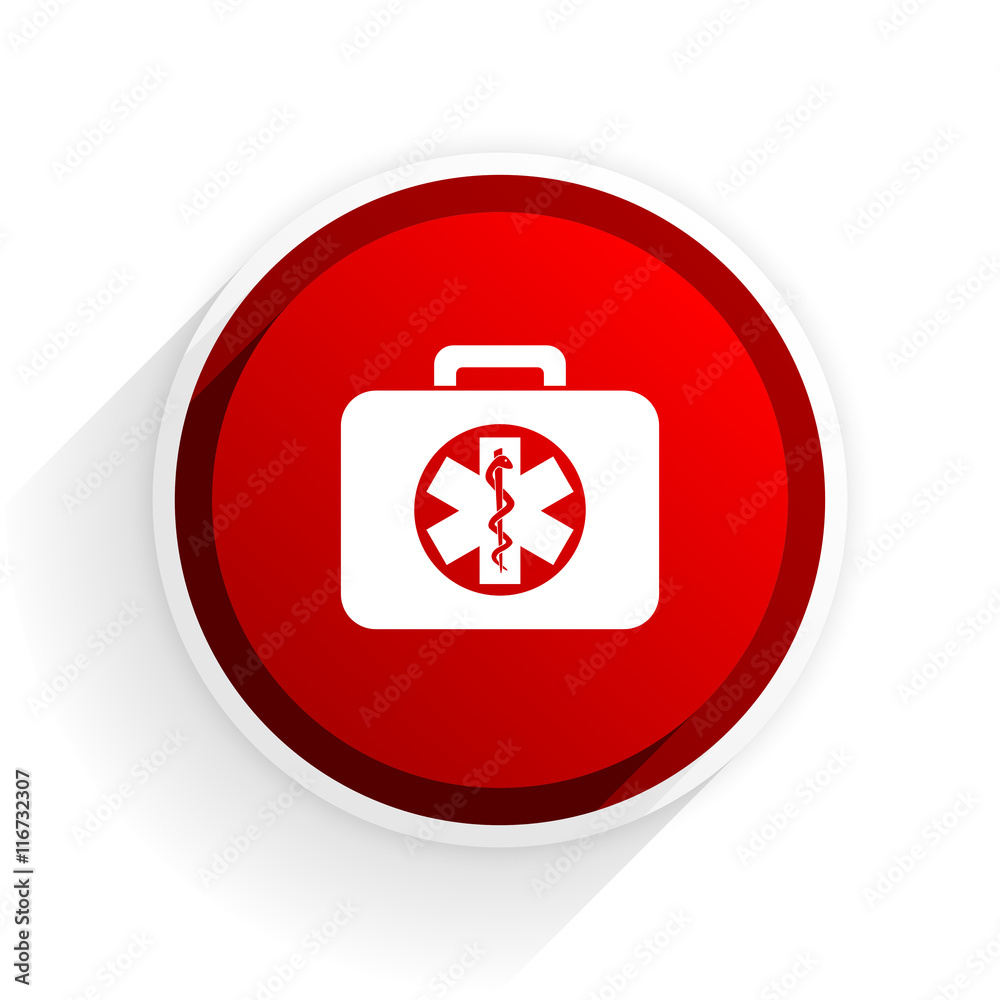 rescue kit flat icon with shadow on white background, red modern design web element rescue kit flat icon with shadow on white background, red modern design web element