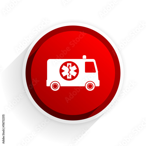 ambulance flat icon with shadow on white background, red modern design web element photo