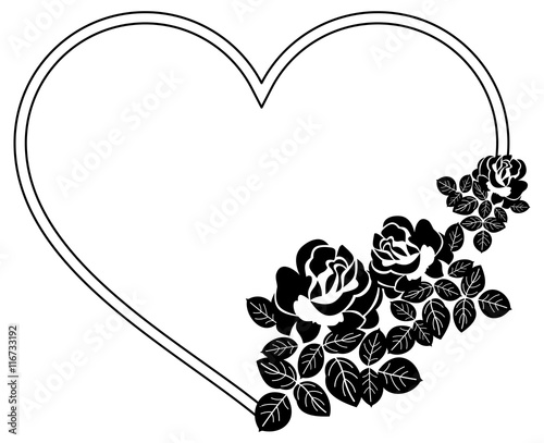 Heart-shaped silhouette frames with roses. Vector clip art