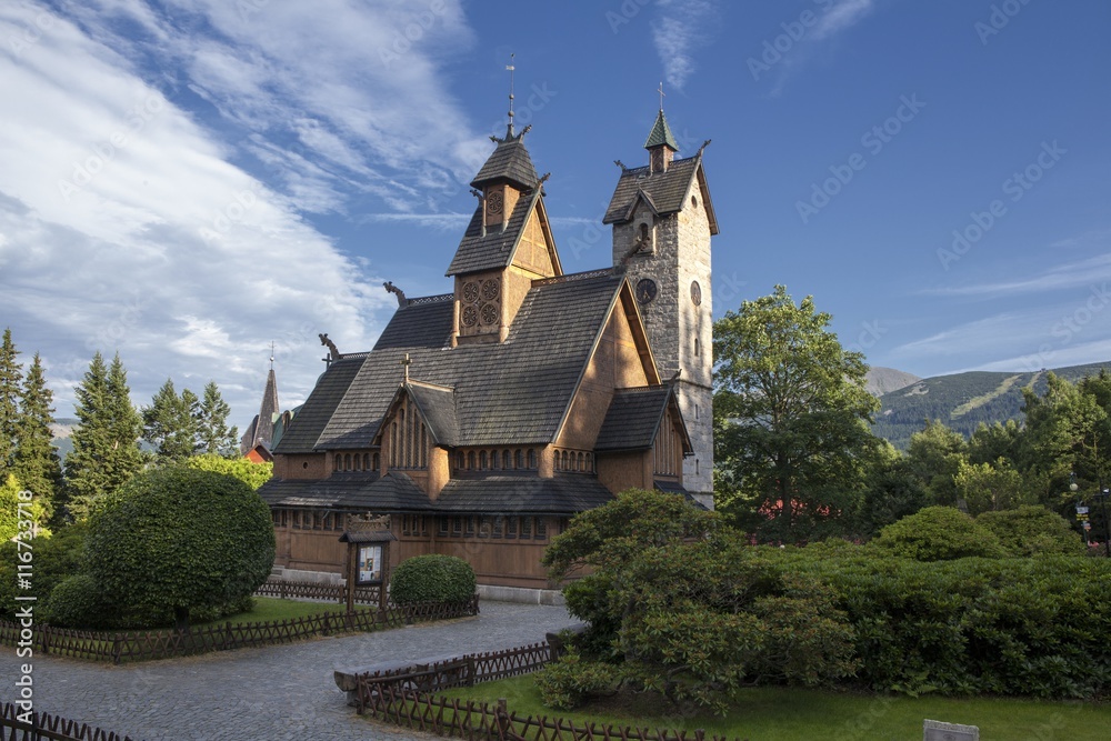 Historic wooden temple Wang in Karpacz in Poland.