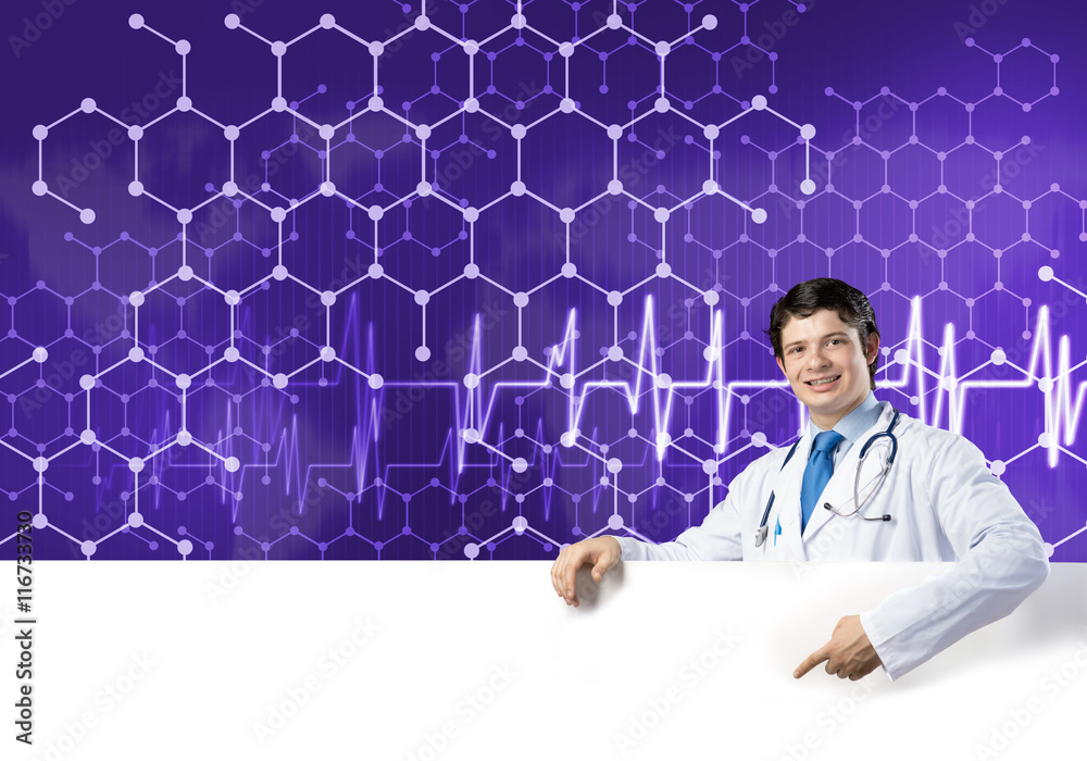 Doctor with banner Doctor with banner