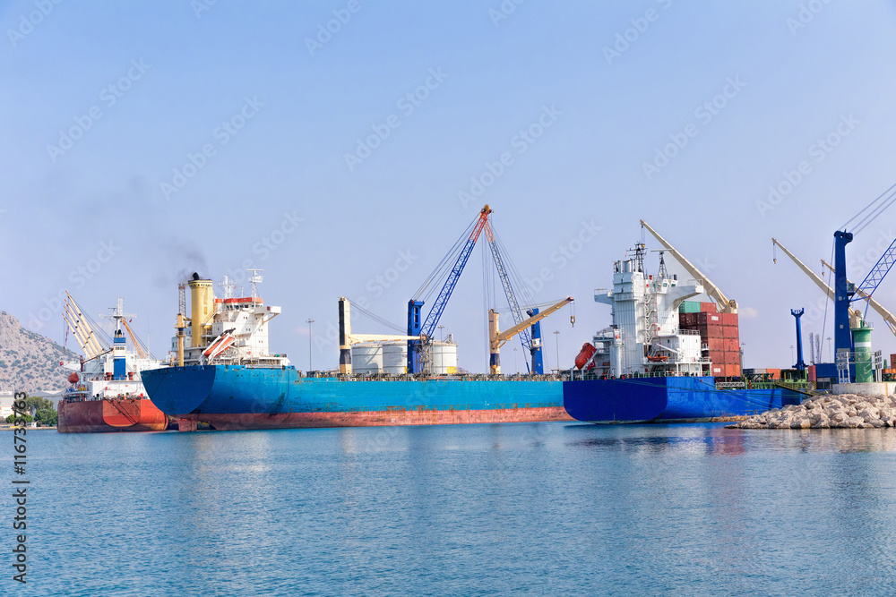 Container ship in a dock at port. Loading of containers on the ship