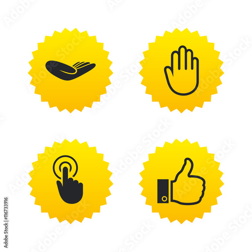 Hand icons. Like thumb up and click here symbols