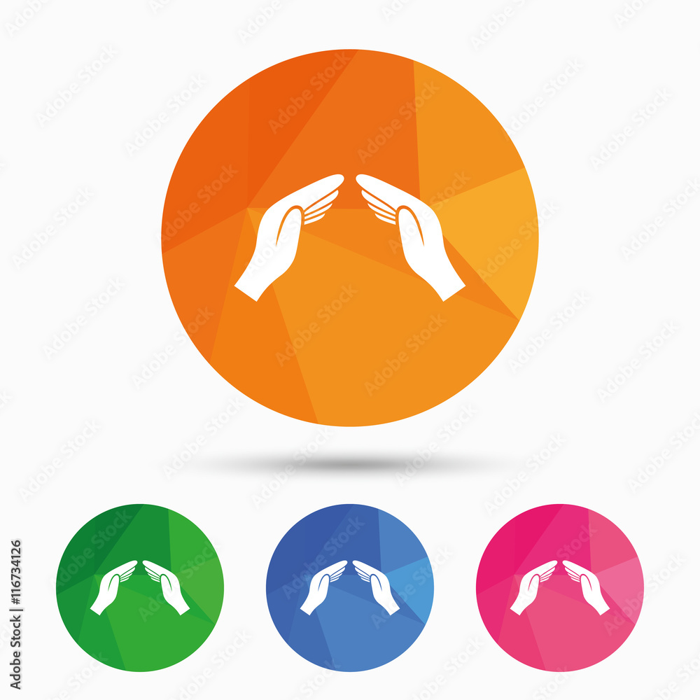 Hands protect cover sign icon. Insurance symbol. Hands protect cover sign icon. Insurance symbol.