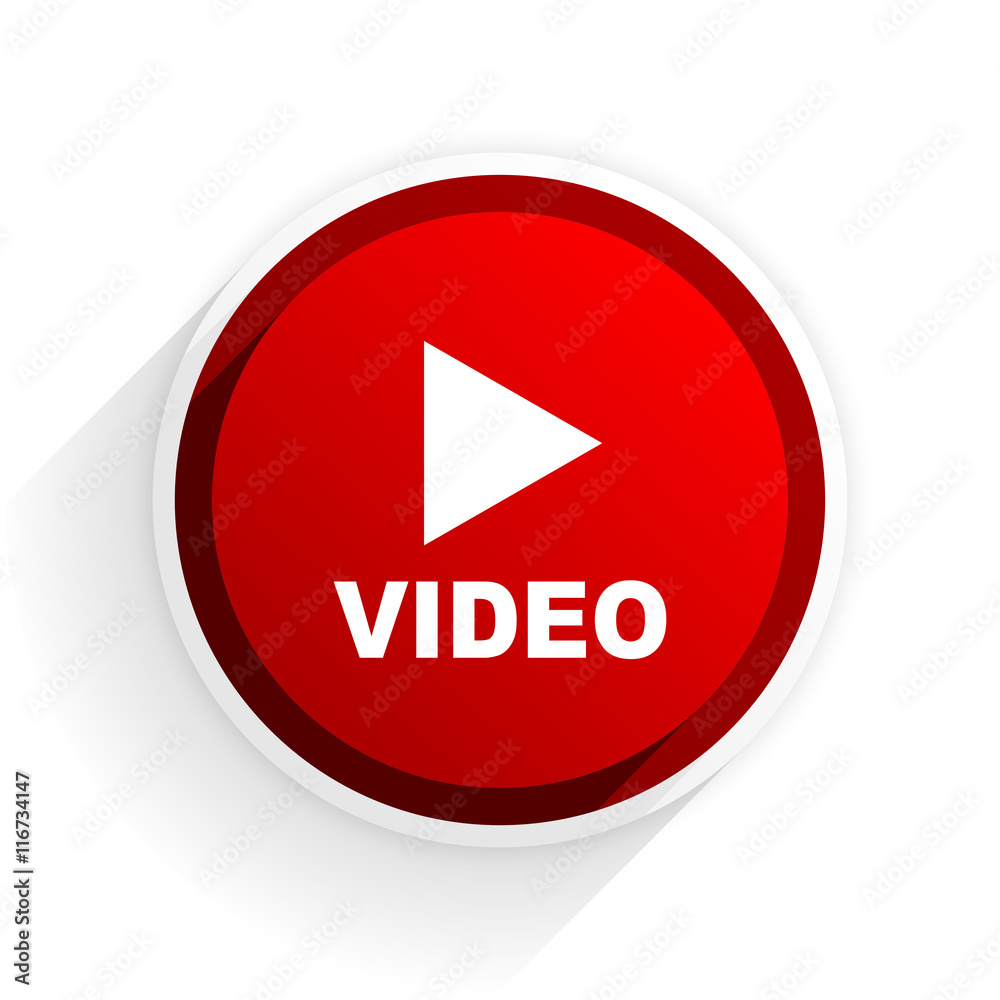 video flat icon with shadow on white background, red modern design web element video flat icon with shadow on white background, red modern design web element