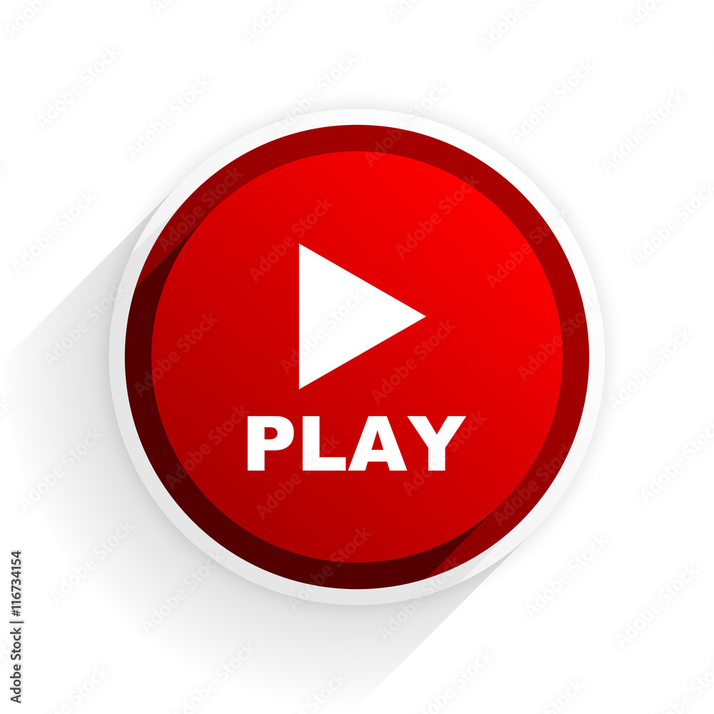 play flat icon with shadow on white background, red modern design web element play flat icon with shadow on white background, red modern design web element
