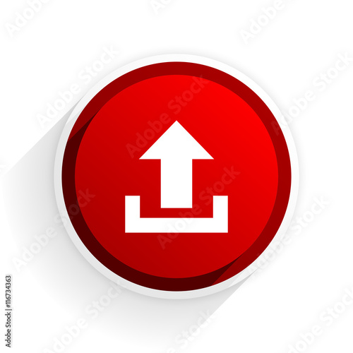 upload flat icon with shadow on white background, red modern design web element © Alex White