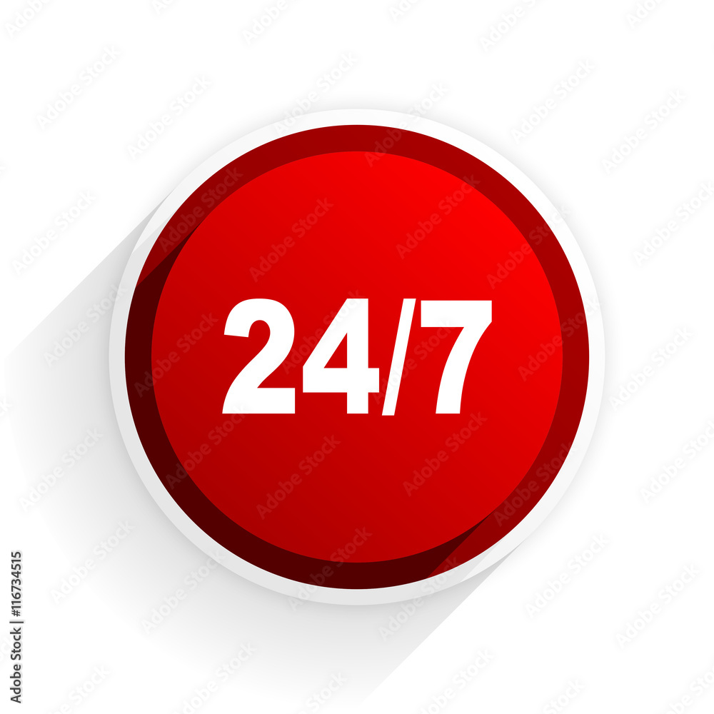 24/7 flat icon with shadow on white background, red modern design web element 24/7 flat icon with shadow on white background, red modern design web element