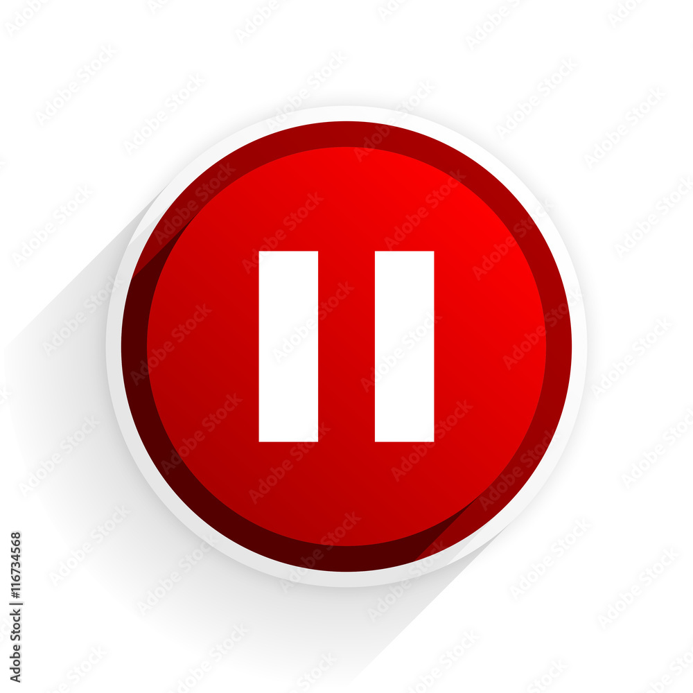 pause flat icon with shadow on white background, red modern design web element pause flat icon with shadow on white background, red modern design web element