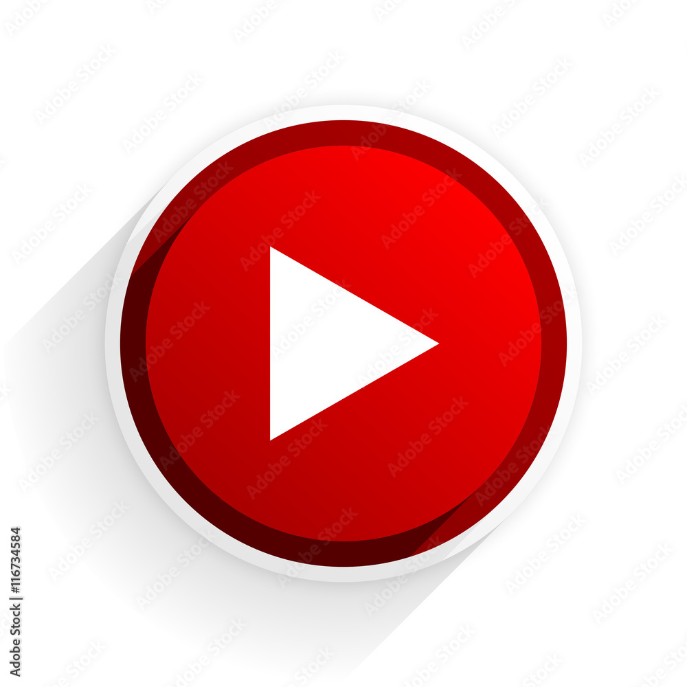 play flat icon with shadow on white background, red modern design web element play flat icon with shadow on white background, red modern design web element
