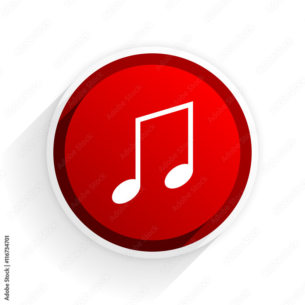 music flat icon with shadow on white background, red modern design web element