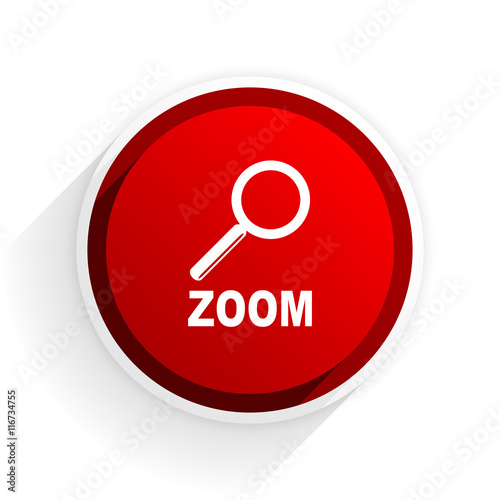 zoom flat icon with shadow on white background, red modern design web element