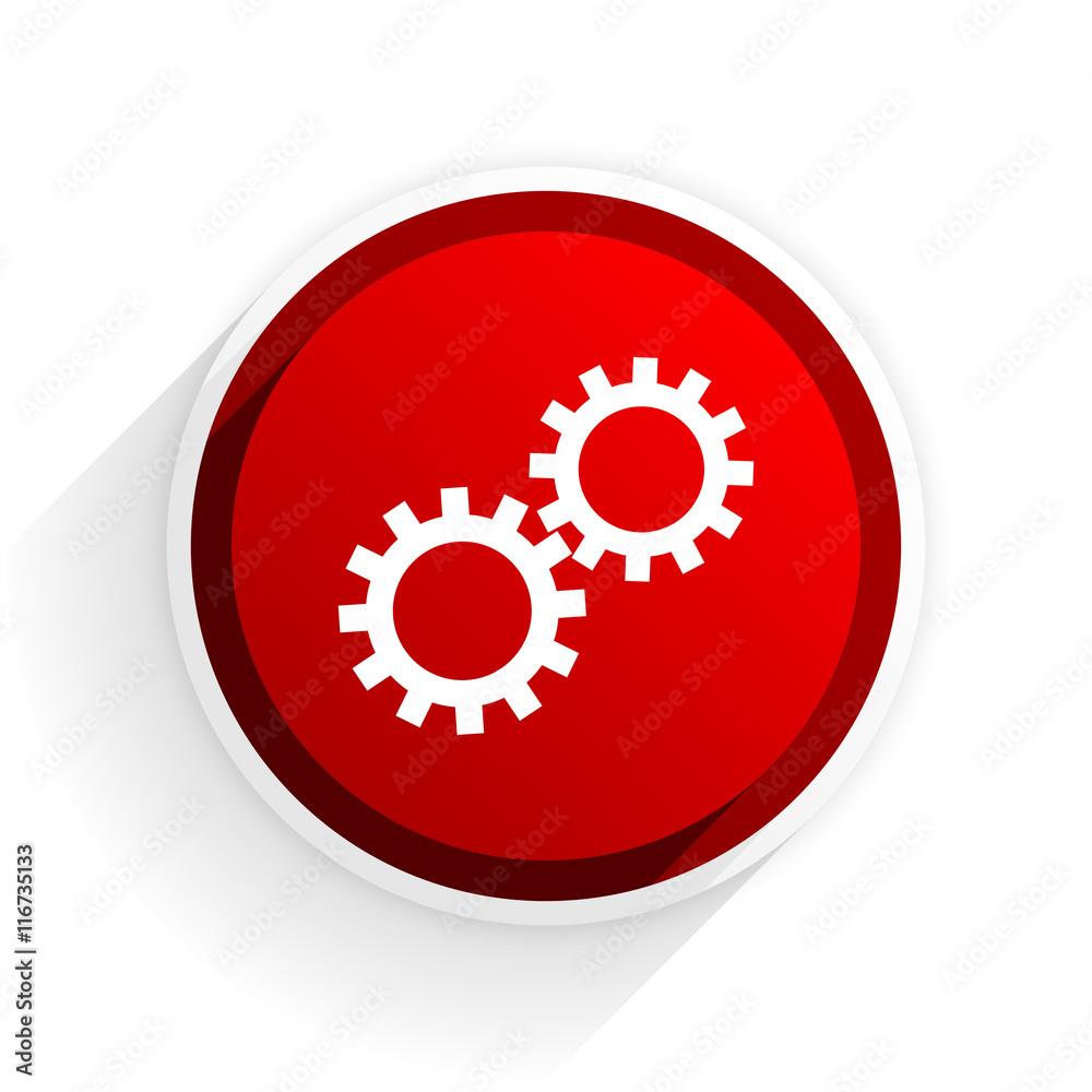 gear flat icon with shadow on white background, red modern design web element