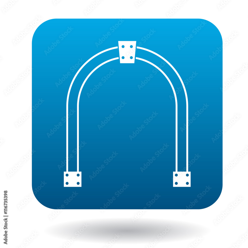Obraz premium Steel arch icon in simple style in blue square. Construction and interiors symbol