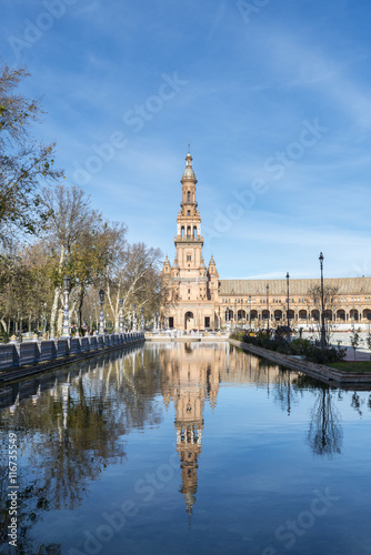 Spain Square in reflection  (Plaza de Espana). Sevilla (Seville). © serg_did