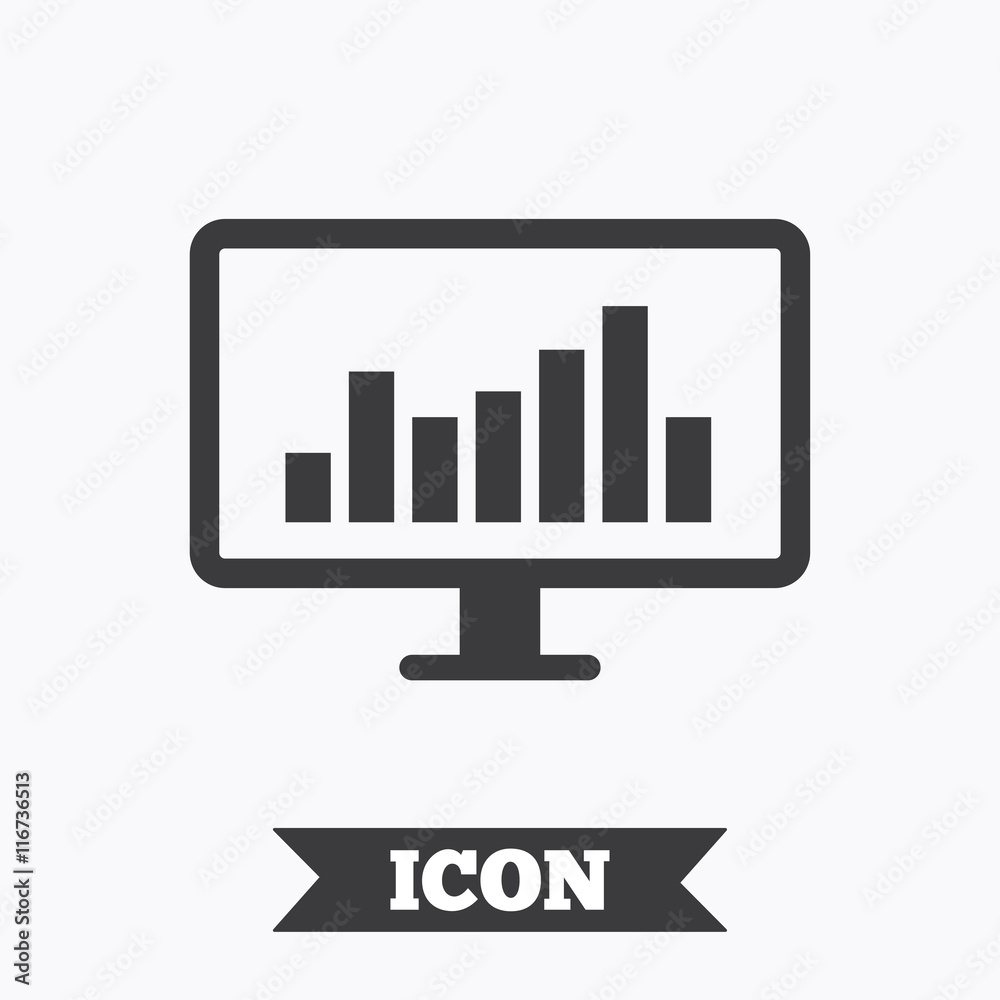 Computer monitor sign icon. Market monitoring. Computer monitor sign icon. Market monitoring.