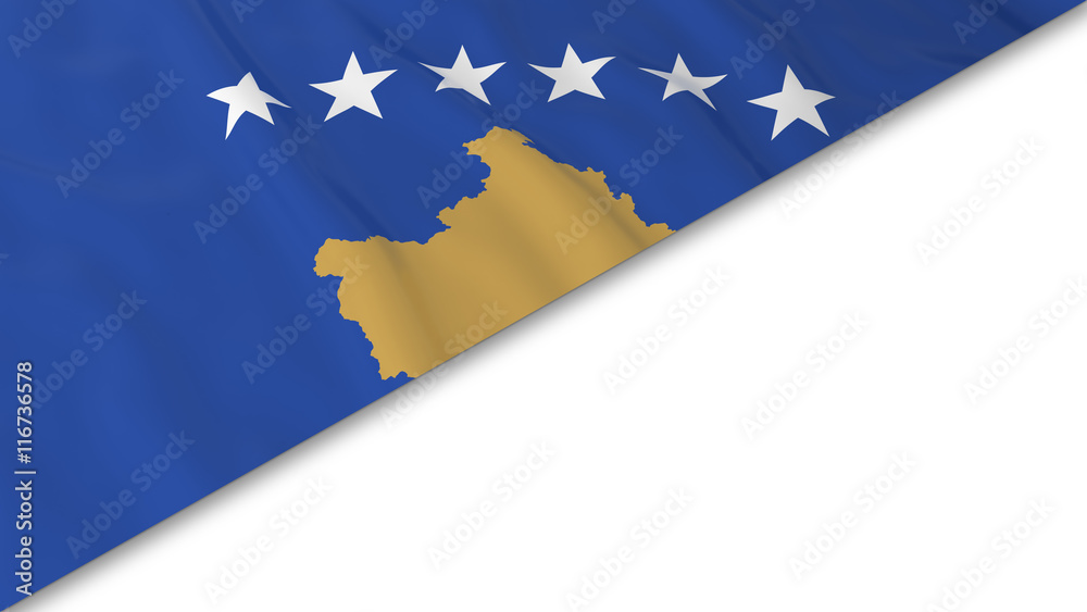 Kosovan Flag corner overlaid on White background - 3D Illustration