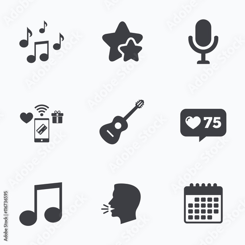 Music icons. Microphone, Acoustic guitar.